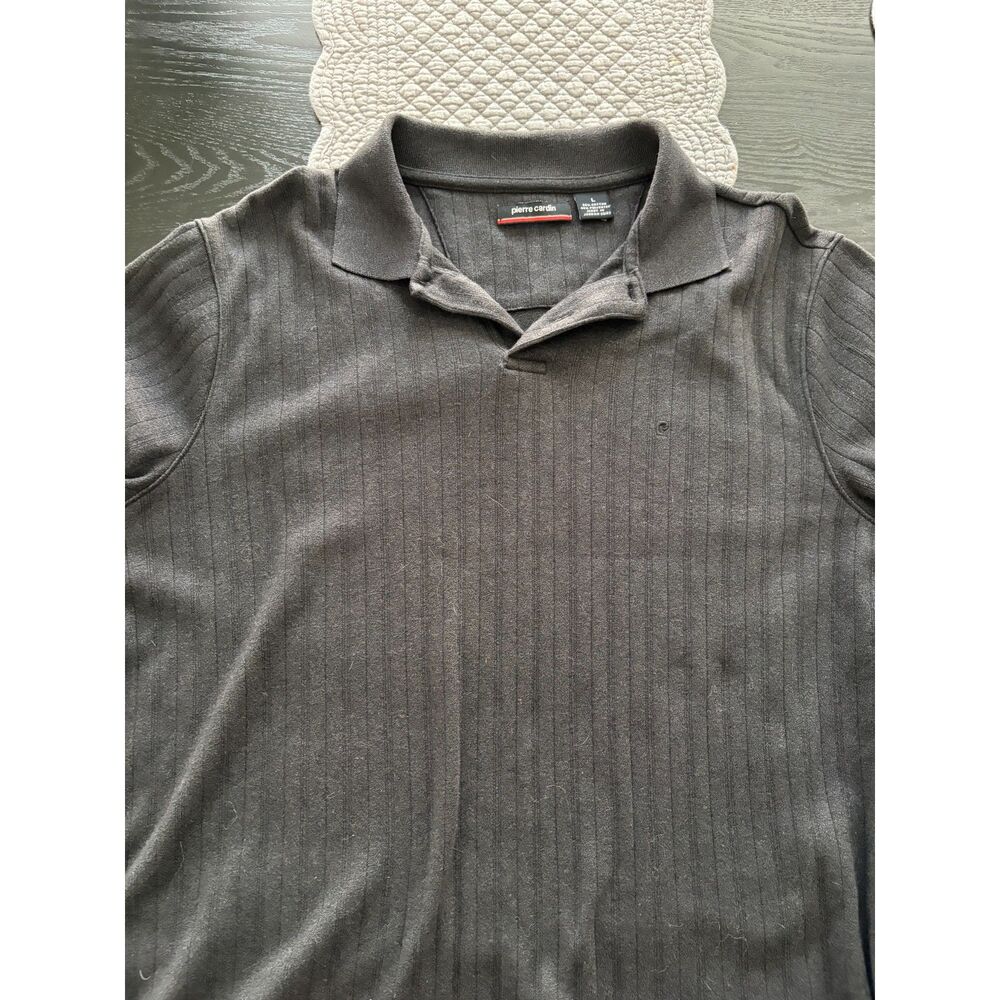 Pierre Cardin Textured Polo Shirt Men’s Large Black Short Sleeve Classic Fit - Picture 6 of 6